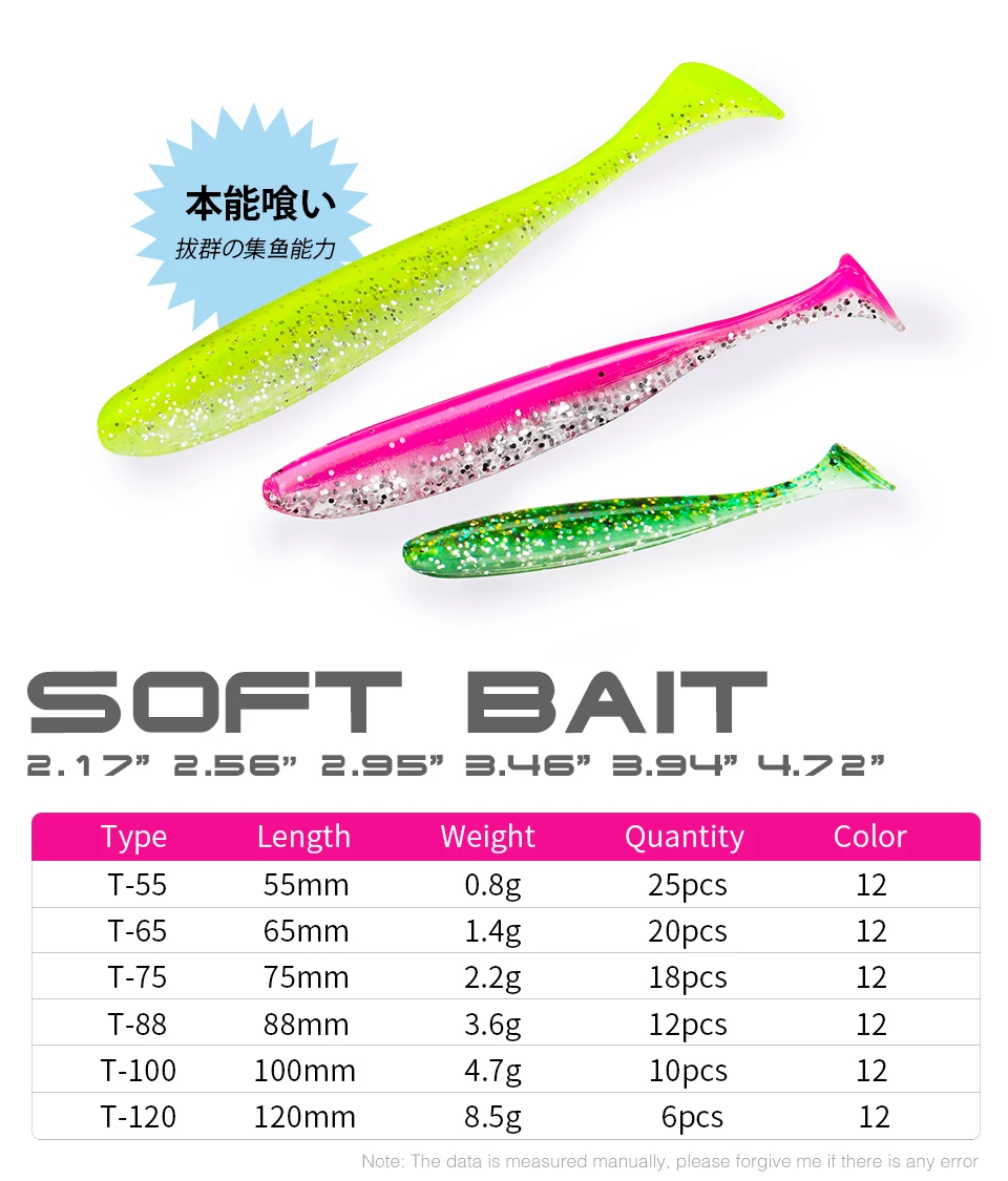 TSURINOYA NEW SIZE 100mm 120mm T Tail Worm Soft Lures Easy Shiner Artificial Soft Baits Odor Added For Bass Fishing Wobblers