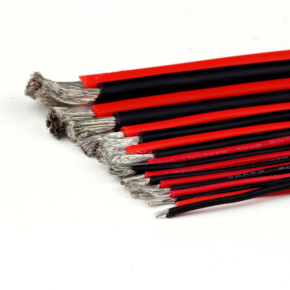 Silicone cable red black wire RC Car Battery wiring Electrical wires RC Airplanes 14awg 12awg 10awg 26 24 22 18 16 14 12 10 awg