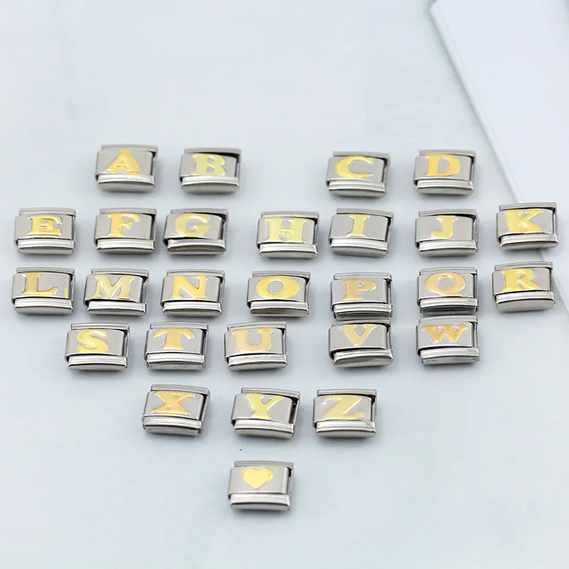 Hapiship 2024 New Fashion 26 English Letters Italian Charm Links Fit 9mm Stainless Steel Bracelet Making Women Jewelry DJ110