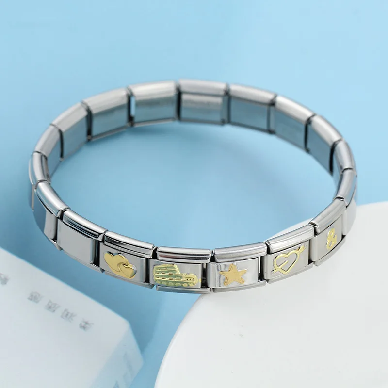Hapiship 2024 New Fashion 26 English Letters Italian Charm Links Fit 9mm Stainless Steel Bracelet Making Women Jewelry DJ110
