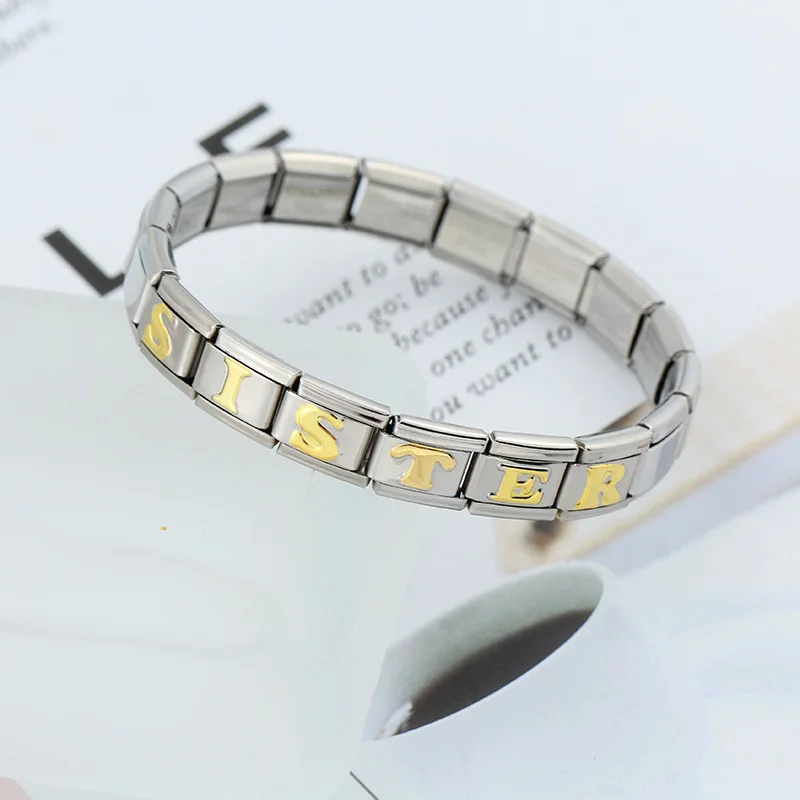 Hapiship 2024 New Fashion 26 English Letters Italian Charm Links Fit 9mm Stainless Steel Bracelet Making Women Jewelry DJ110