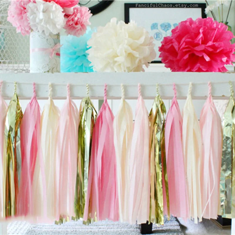 20pcs Multicolor DIY Tissue Paper Tassel Garland Sets Baby Shower Anniversary Birthday Party Wedding Decoration Crafts Supplies
