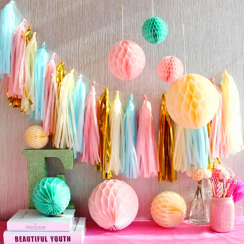 20pcs Multicolor DIY Tissue Paper Tassel Garland Sets Baby Shower Anniversary Birthday Party Wedding Decoration Crafts Supplies