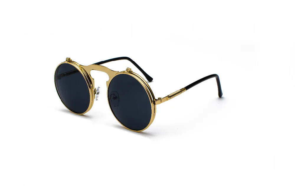 Vintage Steampunk Flip Sunglasses Retro Round Metal Sun Glasses for Men and Women Brand Designer Circle Oculos