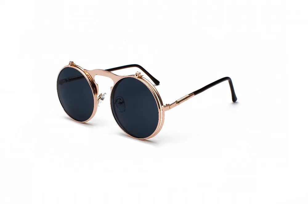 Vintage Steampunk Flip Sunglasses Retro Round Metal Sun Glasses for Men and Women Brand Designer Circle Oculos
