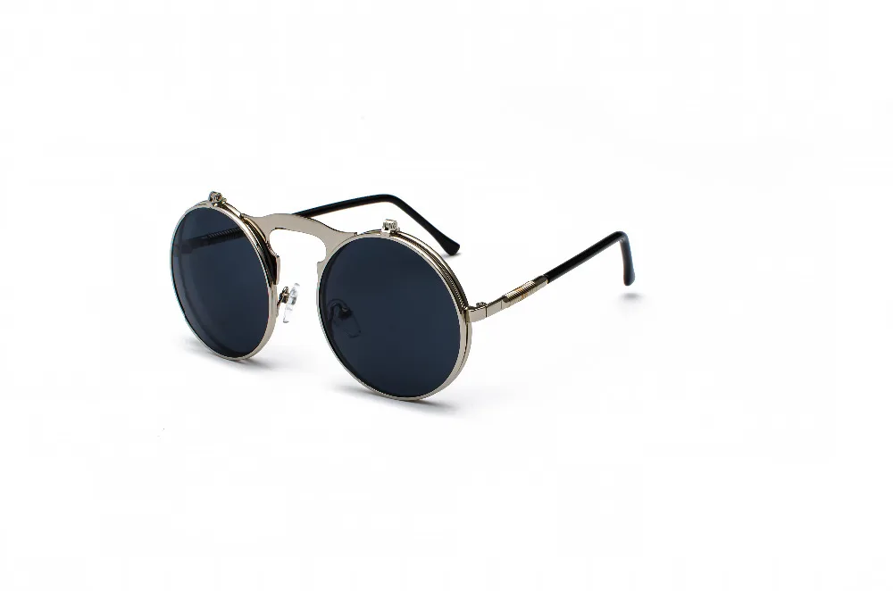 Vintage Steampunk Flip Sunglasses Retro Round Metal Sun Glasses for Men and Women Brand Designer Circle Oculos