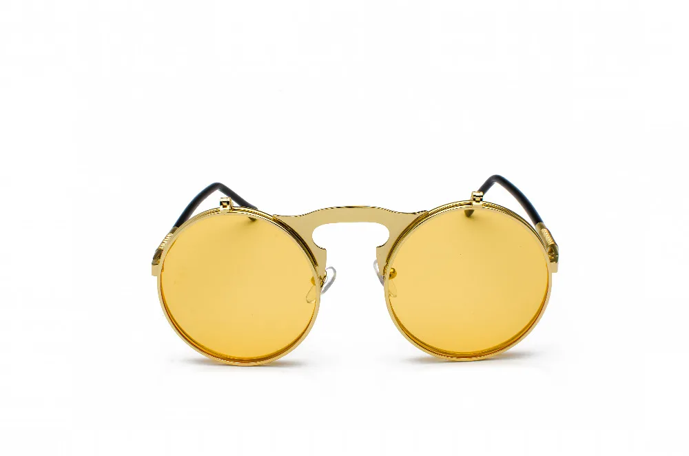 Vintage Steampunk Flip Sunglasses Retro Round Metal Sun Glasses for Men and Women Brand Designer Circle Oculos