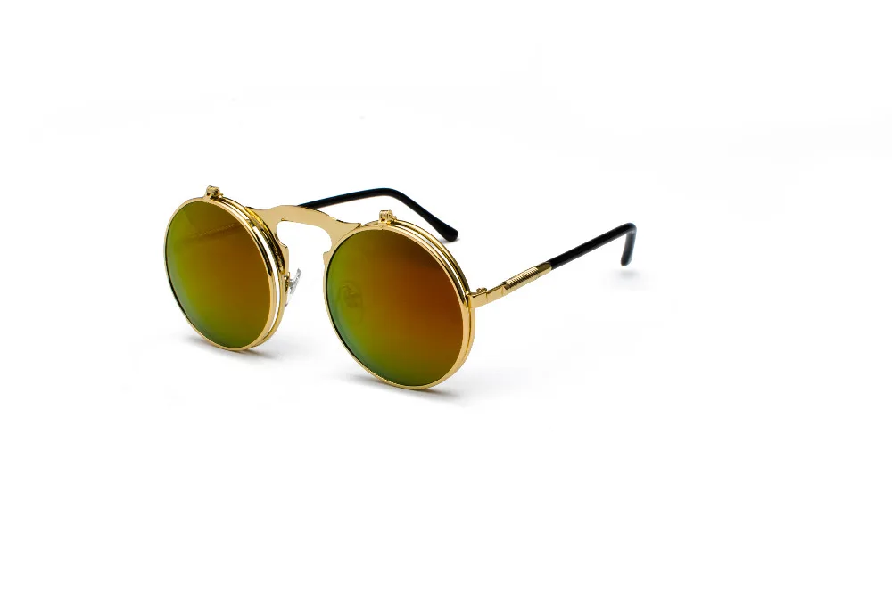 Vintage Steampunk Flip Sunglasses Retro Round Metal Sun Glasses for Men and Women Brand Designer Circle Oculos
