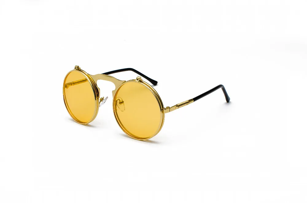 Vintage Steampunk Flip Sunglasses Retro Round Metal Sun Glasses for Men and Women Brand Designer Circle Oculos