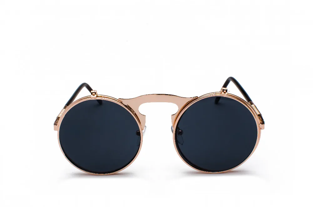 Vintage Steampunk Flip Sunglasses Retro Round Metal Sun Glasses for Men and Women Brand Designer Circle Oculos