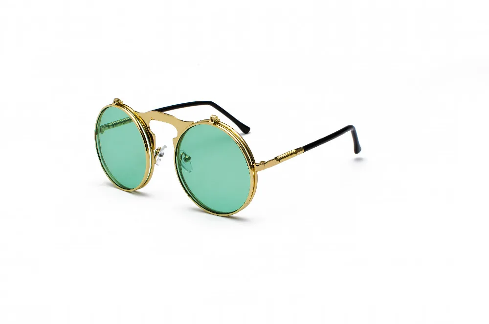 Vintage Steampunk Flip Sunglasses Retro Round Metal Sun Glasses for Men and Women Brand Designer Circle Oculos
