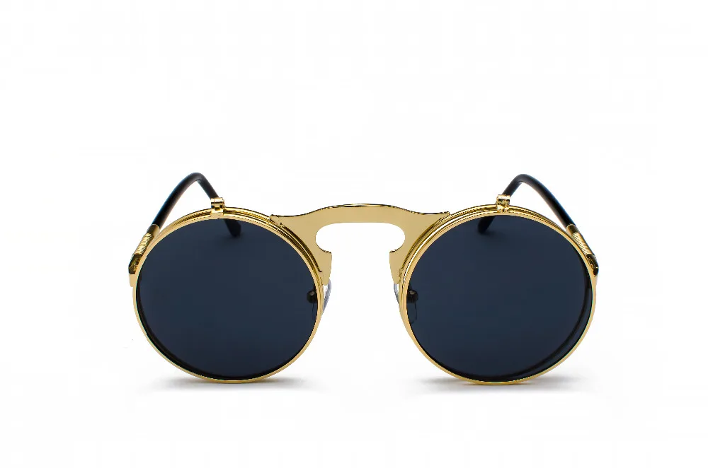Vintage Steampunk Flip Sunglasses Retro Round Metal Sun Glasses for Men and Women Brand Designer Circle Oculos