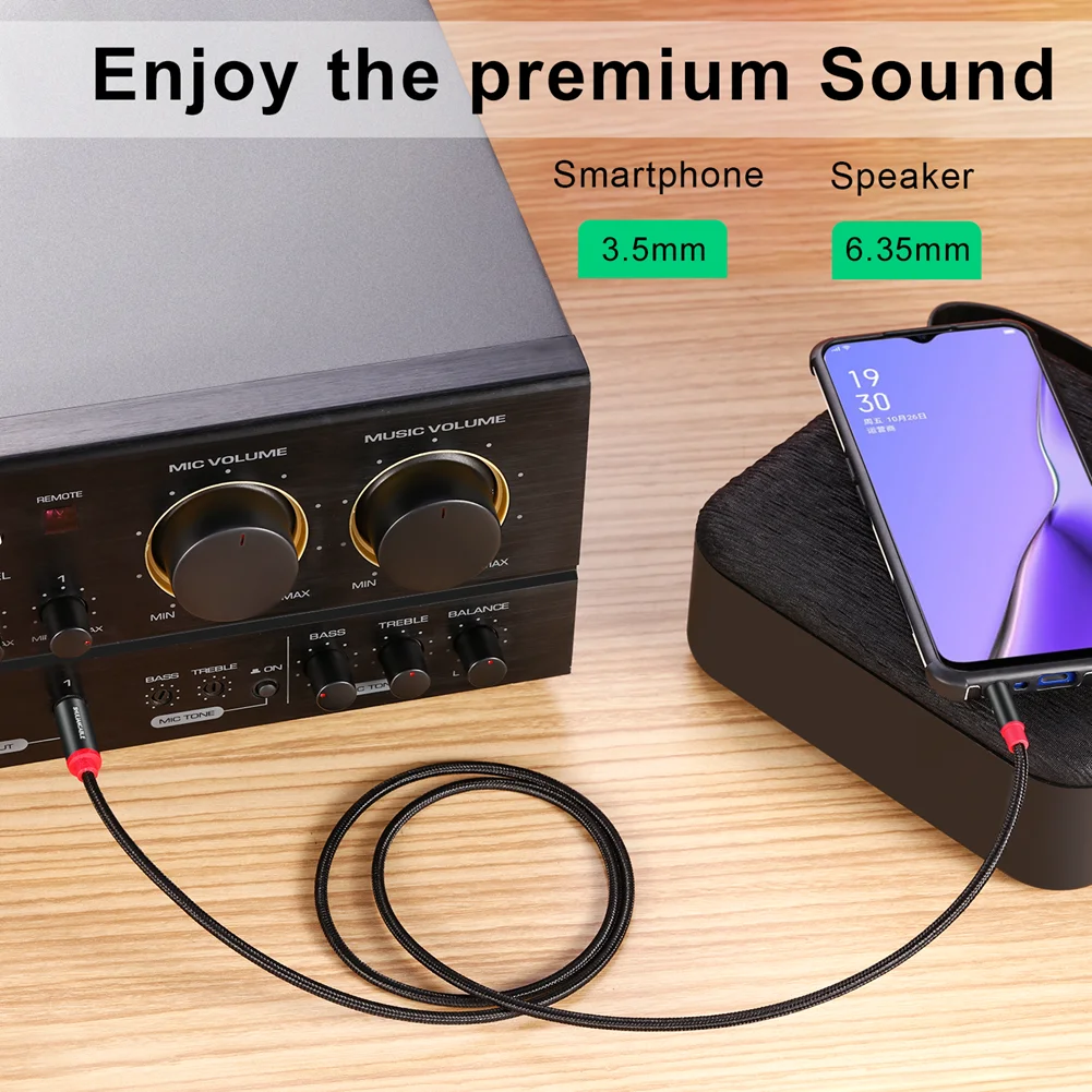 SHULIANCABLE 3.5mm to 6.35mm Stereo Audio Cable, 6.35 1/4" Male to 3.5 1/8" Male TRS Stereo Audio Cable for Guitar,iPod, Laptop,