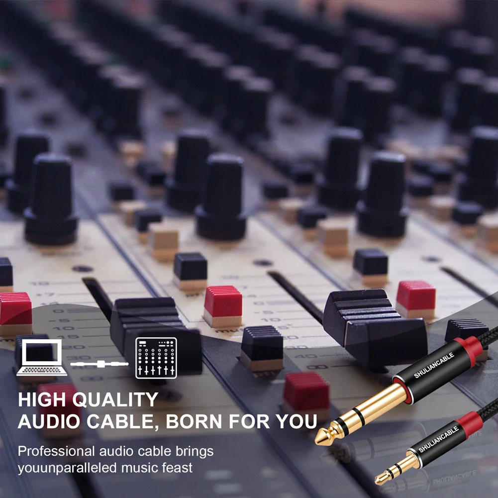 SHULIANCABLE 3.5mm to 6.35mm Stereo Audio Cable, 6.35 1/4" Male to 3.5 1/8" Male TRS Stereo Audio Cable for Guitar,iPod, Laptop,