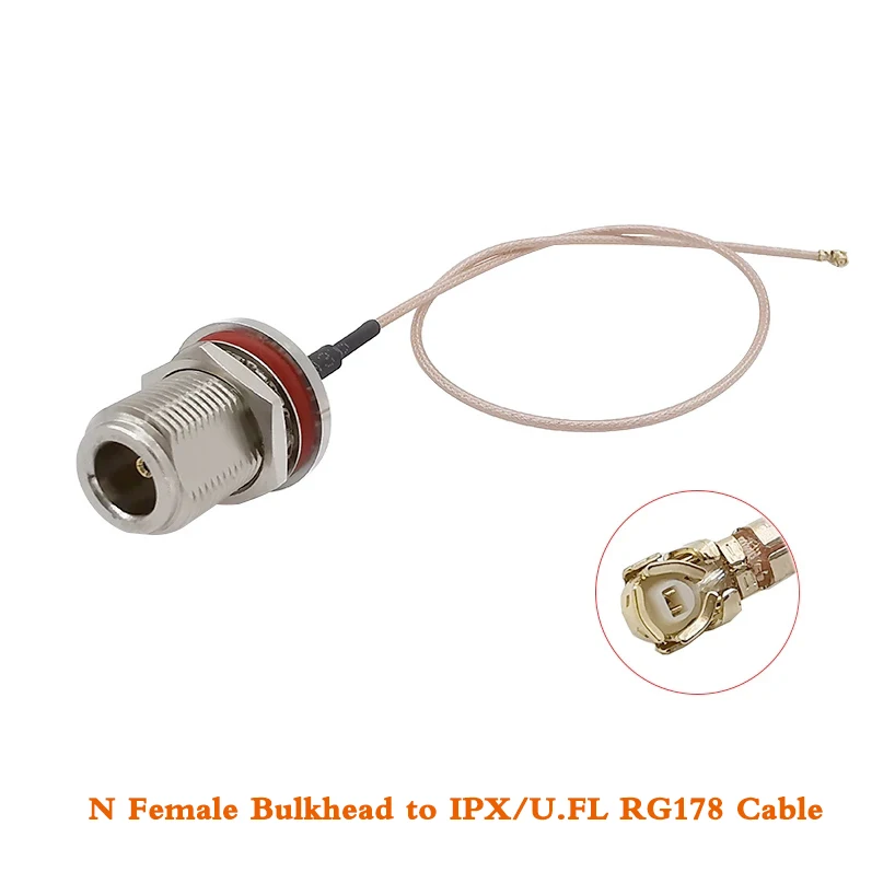 N Female to IPX/UFL RG178 Cable RF Coaxial Connector N Type Nut Bulkhead Jack to IPX Pigtail for PCI Wifi Card Wireless Router