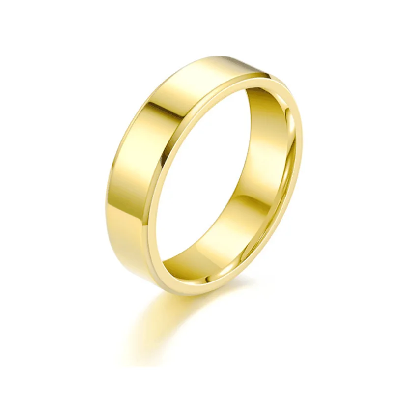 RAMOS Smooth Stainless Steel Couple Rings Gold Colour Simple 4MM 6MM Women Men Lovers Wedding Jewelry Engagement Gifts