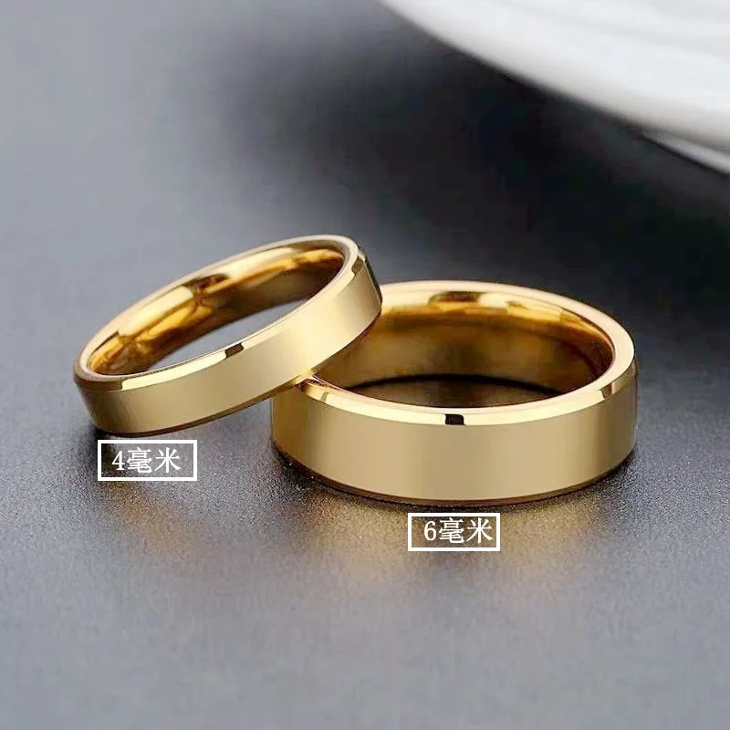 RAMOS Smooth Stainless Steel Couple Rings Gold Colour Simple 4MM 6MM Women Men Lovers Wedding Jewelry Engagement Gifts