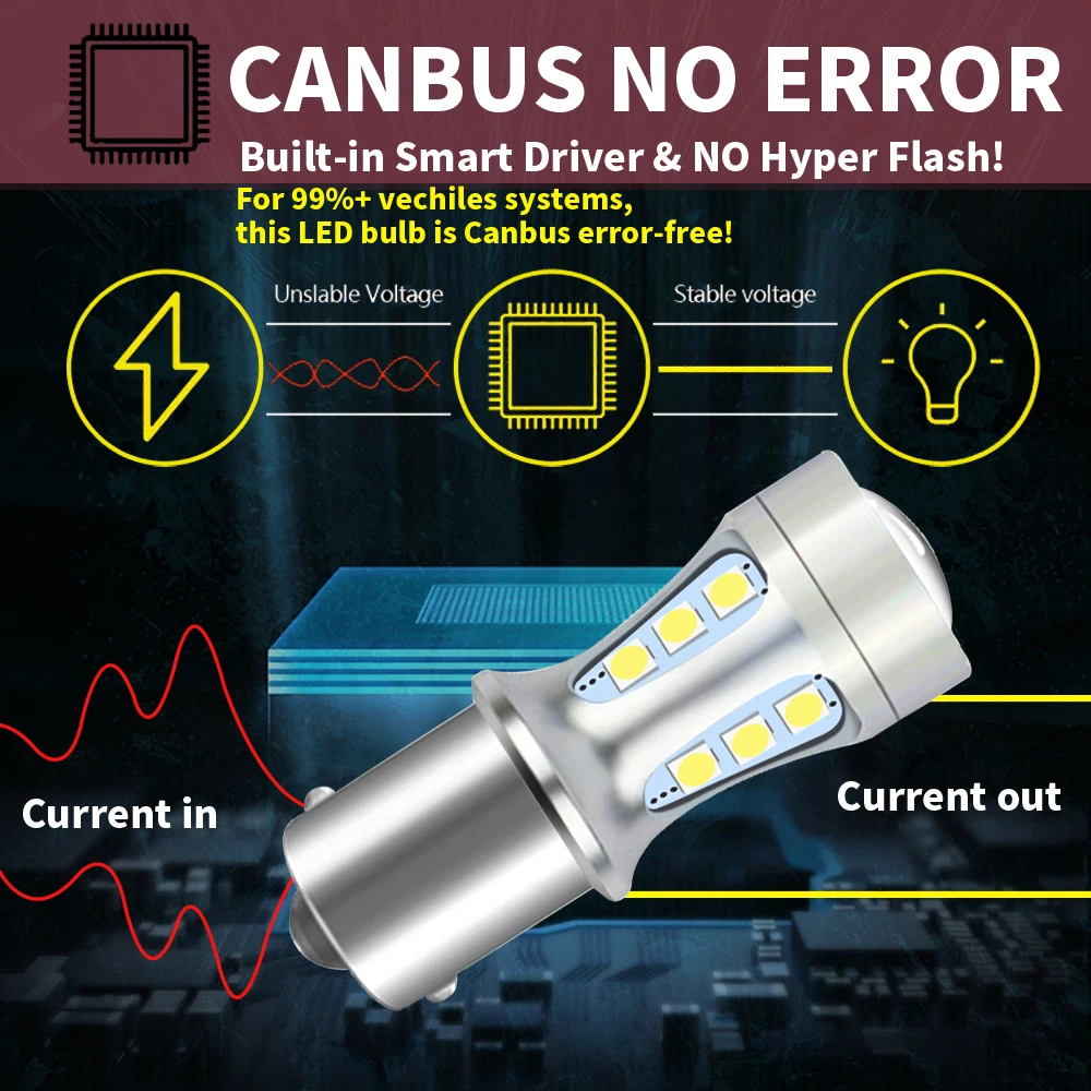 2x P21W BA15S LED Canbus 1156 BAY15D 1157 P21/5W LED Bulbs T15 R5W Car Lights 6500K White Brake Lights Reverse Lamp DRL T20 7443
