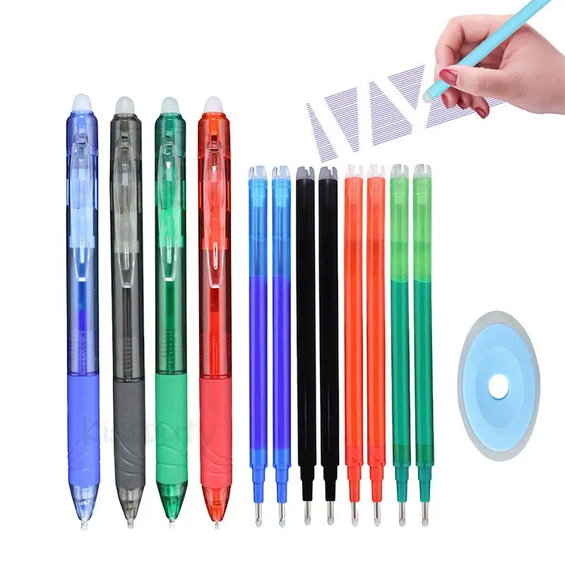 0.7mm Magic Erasable Pen Press Gel Pen Set 8 Colors Erasable Refill Rod Gel Ink Stationery Retractable Pens Washable Handle Rod