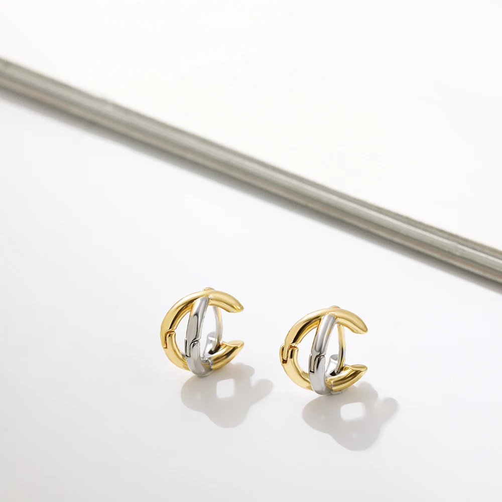 Punk Gold Plated Silver Color Mixing Metal Criss-cross Earrings for Women Geometric Small Ear Bone Aros Huggie Hoops Jewelry