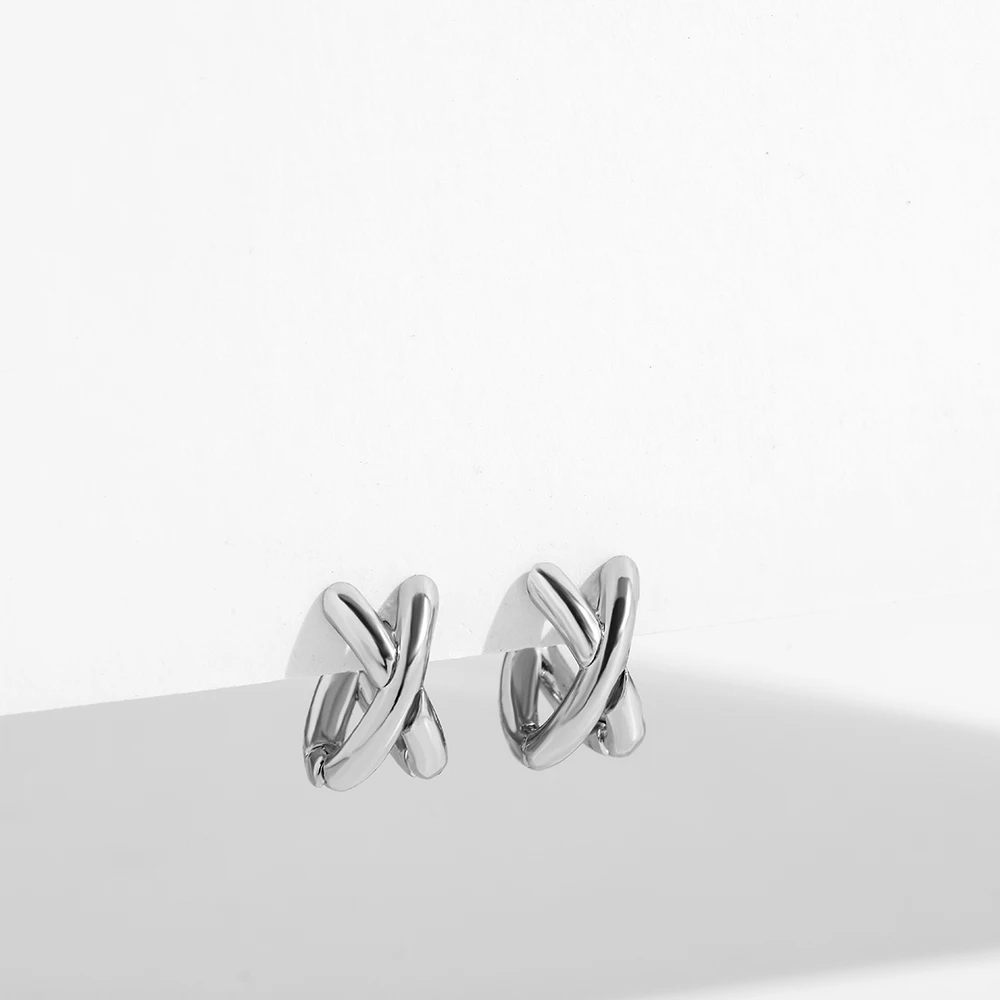 Punk Gold Plated Silver Color Mixing Metal Criss-cross Earrings for Women Geometric Small Ear Bone Aros Huggie Hoops Jewelry