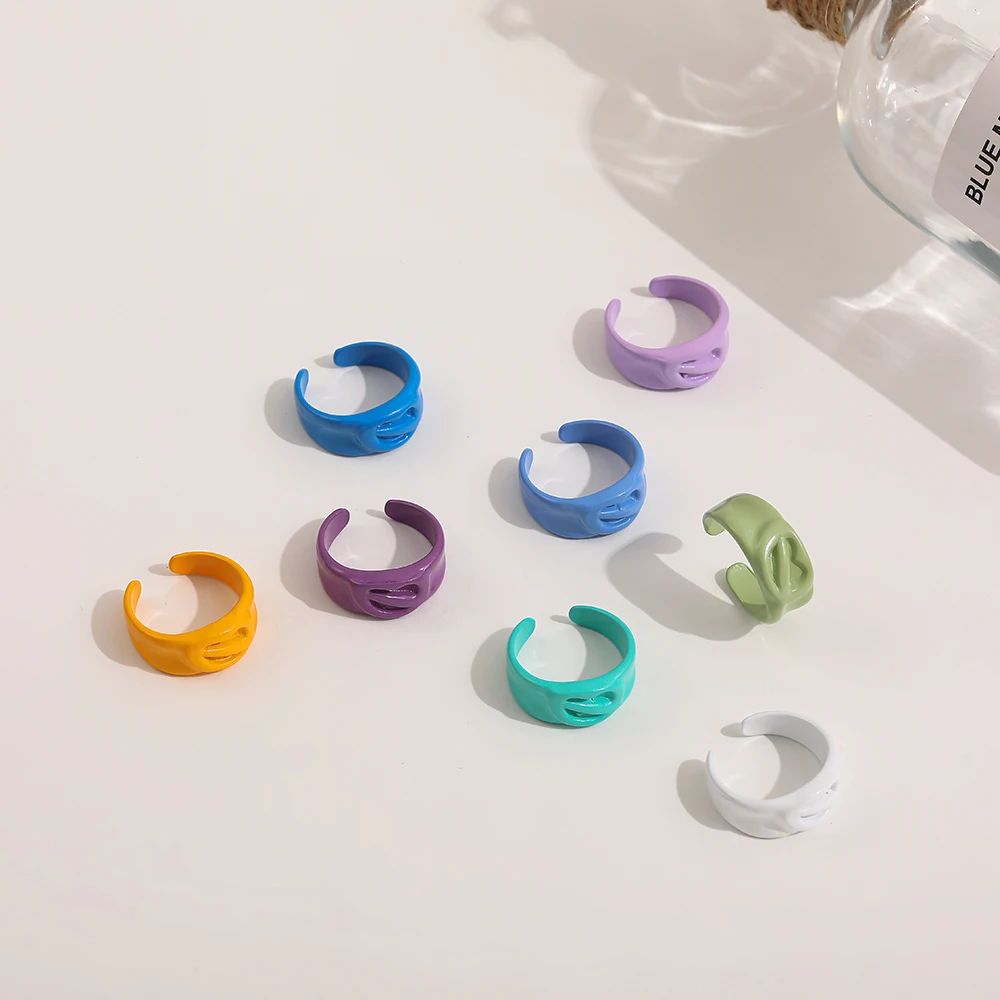 2021 New Trendy Hand-painted Candy Color Dripping Oil Geometric Chain Rings for Women Multicolor Irregular Open Rings Jewelry