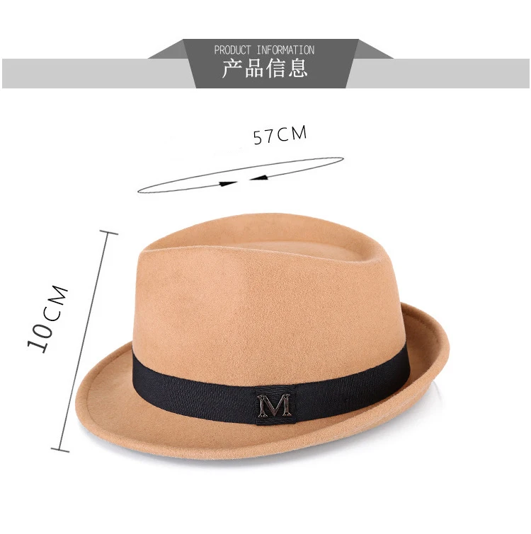 Men Winter Thick Warm Felt Fedora Hats Wool Gentleman Jazz Cap Homburg Male Classical Narrow Brim Top Hat