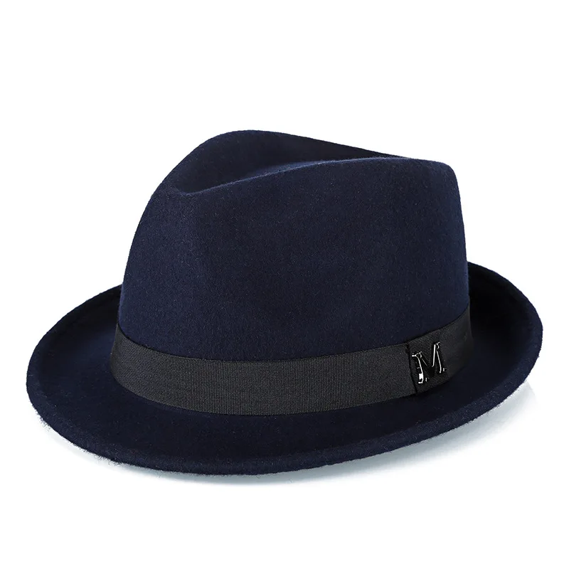 Men Winter Thick Warm Felt Fedora Hats Wool Gentleman Jazz Cap Homburg Male Classical Narrow Brim Top Hat
