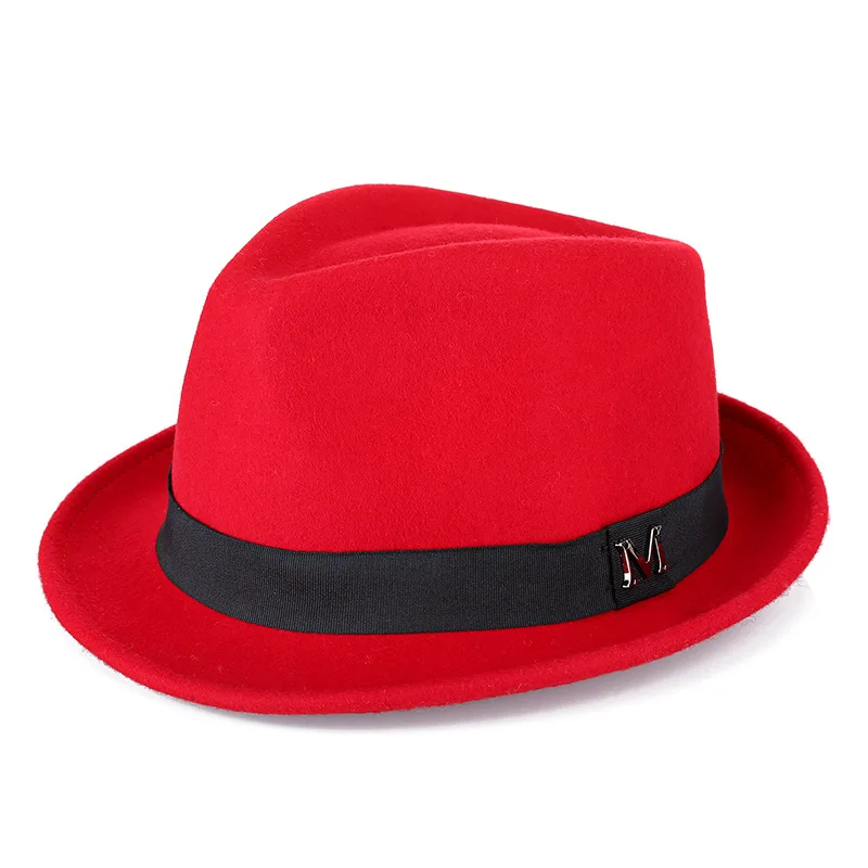 Men Winter Thick Warm Felt Fedora Hats Wool Gentleman Jazz Cap Homburg Male Classical Narrow Brim Top Hat