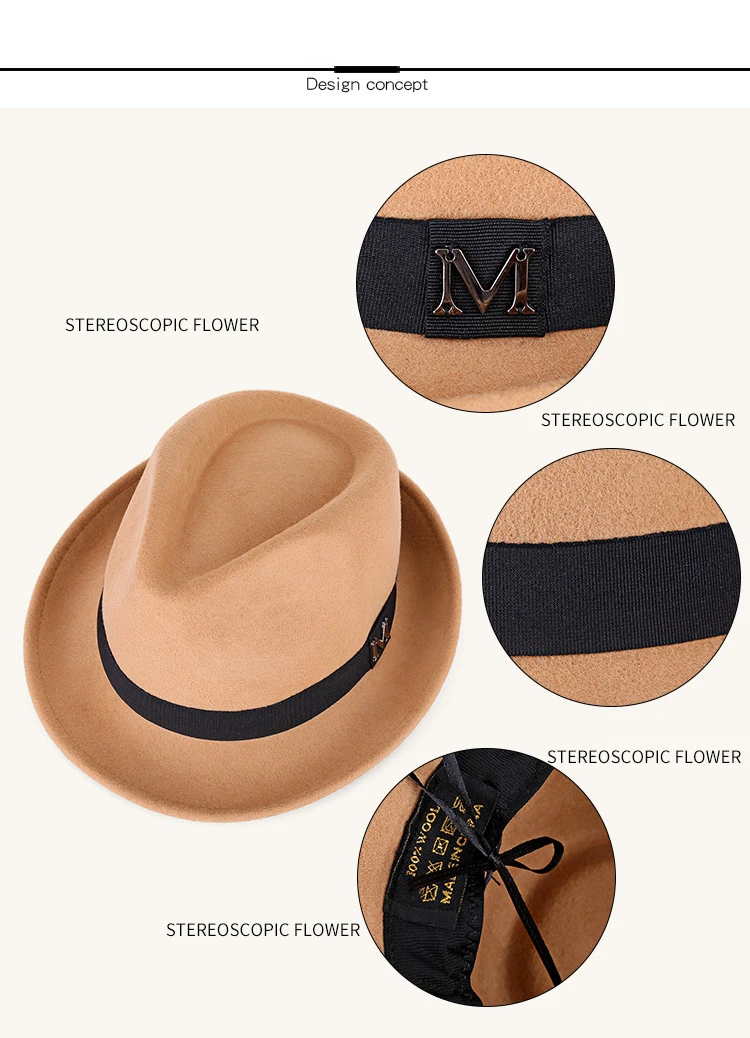 Men Winter Thick Warm Felt Fedora Hats Wool Gentleman Jazz Cap Homburg Male Classical Narrow Brim Top Hat