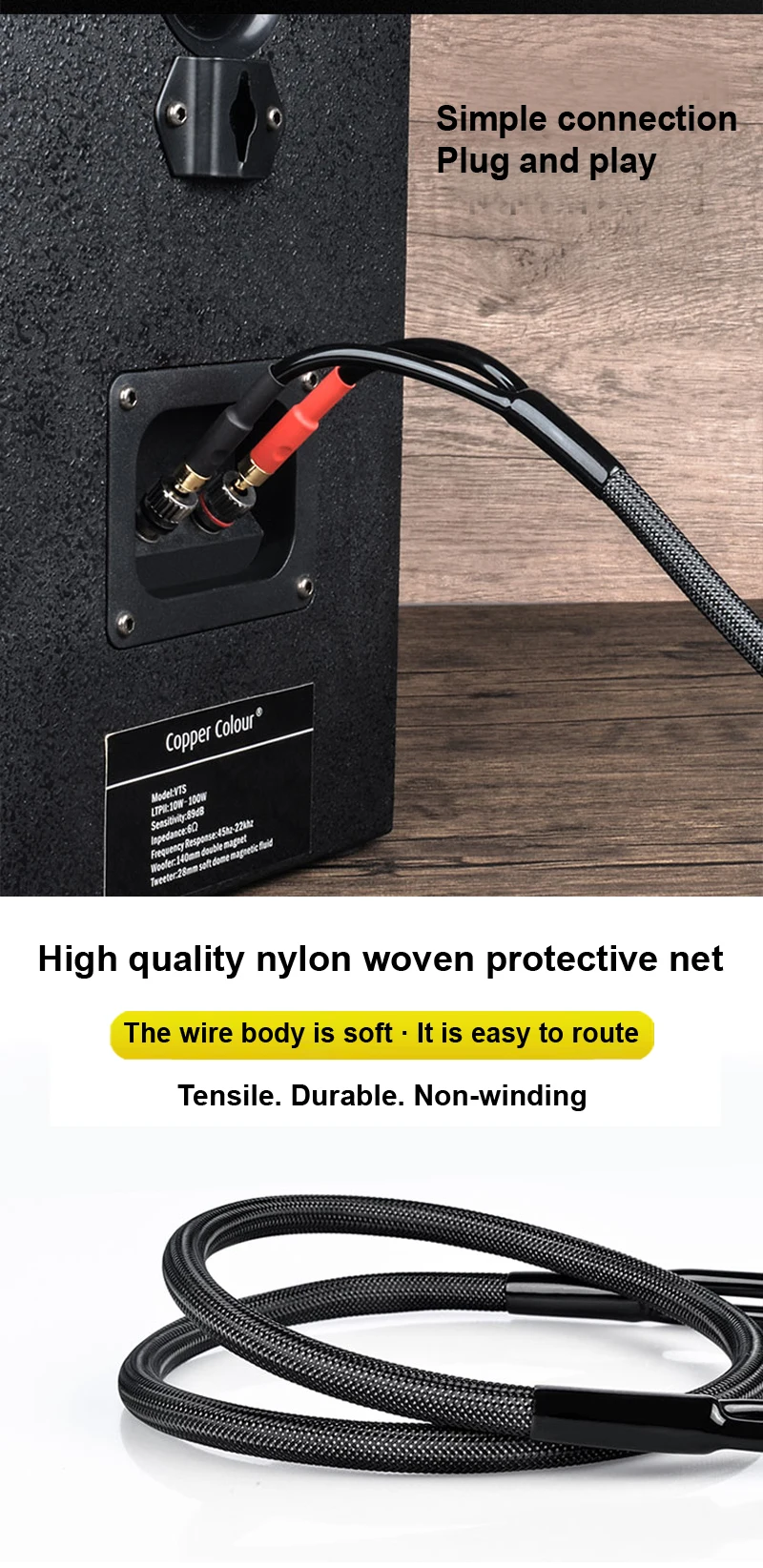 DIYLIVE 5N OFC High-Purity Copper HIFI Speaker Cable for Main Speaker Power Amplifier Side Connection Passive Audio Cable