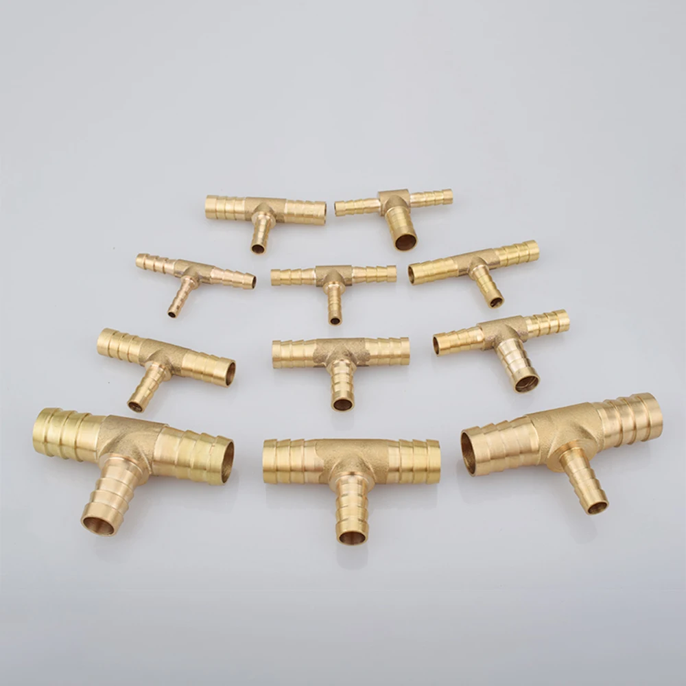 4 5 6 8 10 12 14 16 19mm Equal Reudcing Hose Barb Tee 3 Ways Brass Pipe Fitting Connector Splitter Coupler Adapter Water Gas Oil