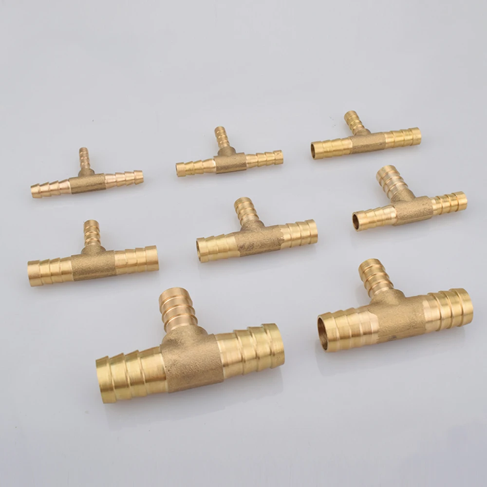 4 5 6 8 10 12 14 16 19mm Equal Reudcing Hose Barb Tee 3 Ways Brass Pipe Fitting Connector Splitter Coupler Adapter Water Gas Oil