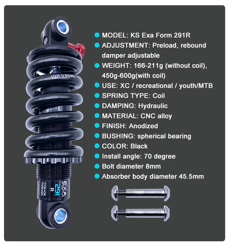 KS 291 R Bike Shock Absorber 125 150 MM Damper Adjustable Rear Shocks Downhill DH CX MTB Electric Scooter Motocycles EXA Form