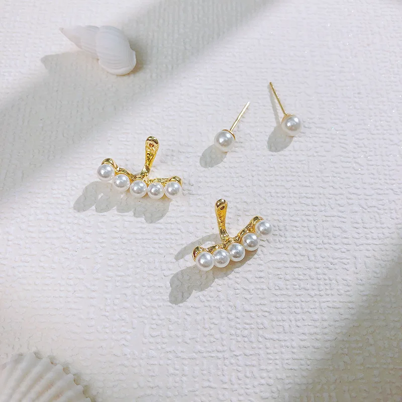 New Imitation Pearl Stud Earrings for Women Geometric Crystal Zircon Stars Earring Birthday Party Banquet Jewelry