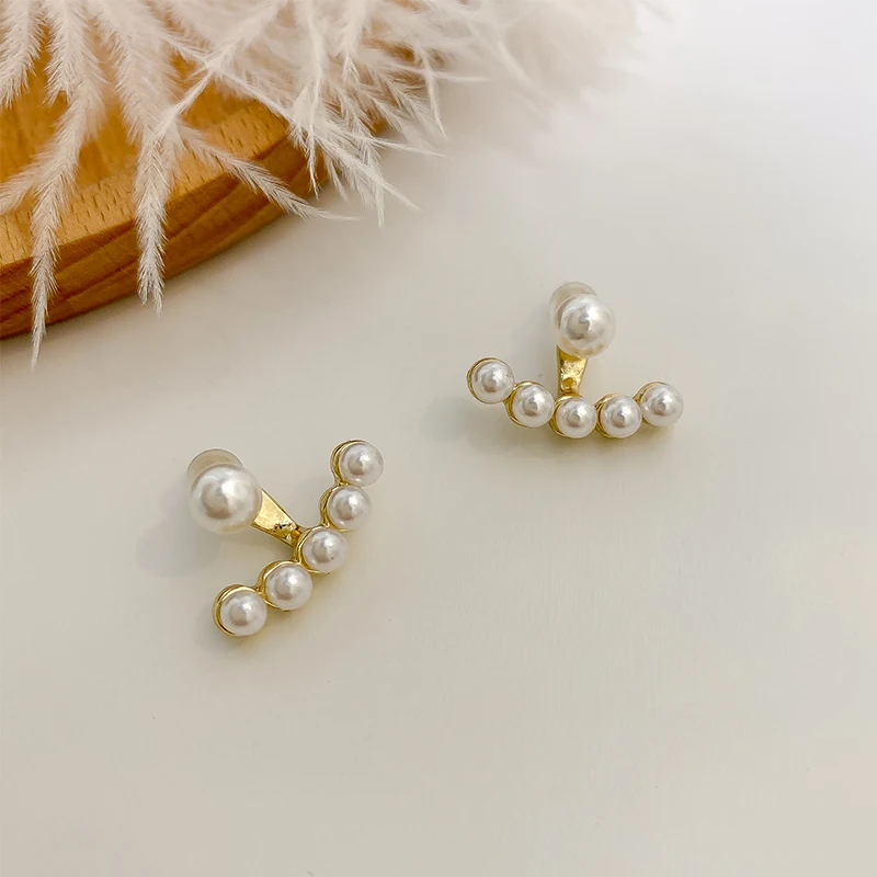 New Imitation Pearl Stud Earrings for Women Geometric Crystal Zircon Stars Earring Birthday Party Banquet Jewelry