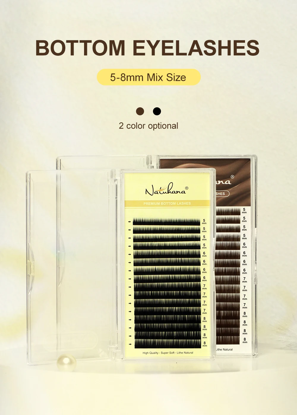 NATUHANA Bottom Eyelash Extension Individual Natural Soft Under Eyelashes J Curl 5-8 Mix Synthetic Mink Lower Lashes for Makeup