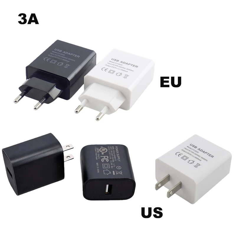 5V 1A 2A 3A Travel USB Adapter Phone Charger Power Supply Adapter Wall Desktop Charging Power Bank EU/US/AU Plug N11 Black White