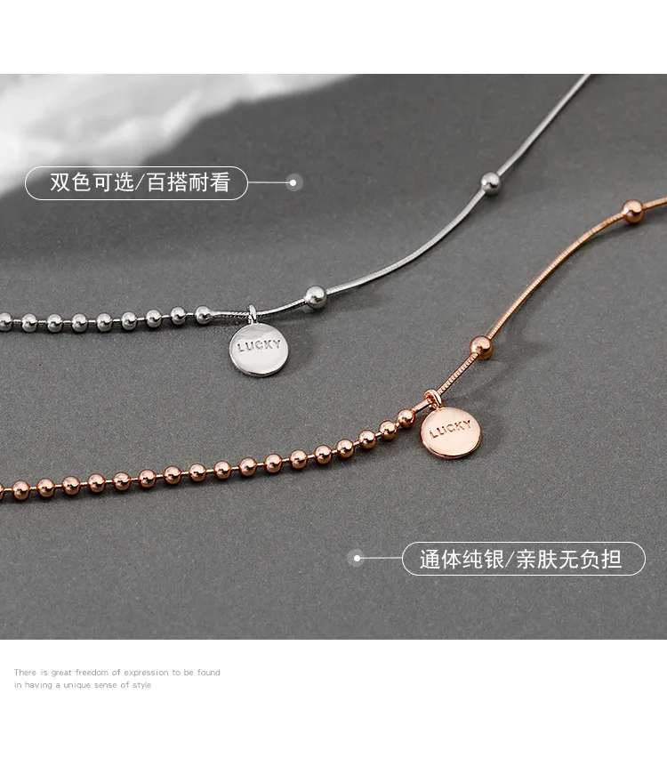 CIAXY Silver Color Lucky Beanie Letter Necklace for Women Ins Asymmetry Short Clavicle Chain Choker Temperament Jewelry Gift