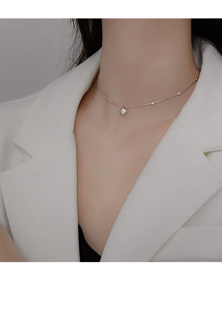 CIAXY Silver Color Lucky Beanie Letter Necklace for Women Ins Asymmetry Short Clavicle Chain Choker Temperament Jewelry Gift