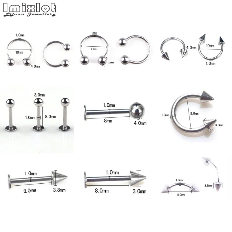 45/90Pcs Mixed Styles Stainless Steel Eyebrow Navel Belly Lip Tongue Nose Piercing Bar Ring Labret Barbell Tunnel Body Jewelry