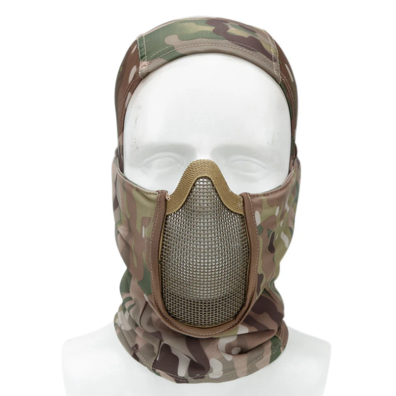 Tactical Balaclava Mesh Mask Airsoft Paintball Full Face Cover Ninja Style Hood Steel Metal Mask Foldable Design