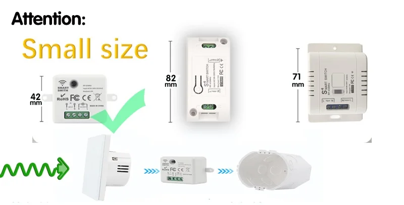 WIFI Mini switch Tuya Smart Life APP Push Button Light Switch RF 433Mhz Wall Panel DIY Relay Module Timer Google Home Alexa