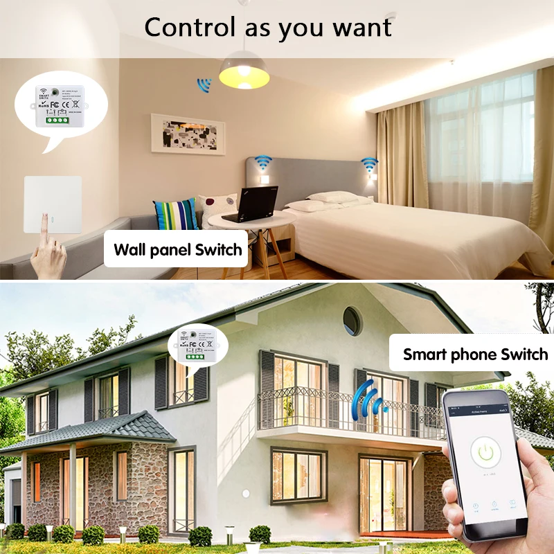 WIFI Mini switch Tuya Smart Life APP Push Button Light Switch RF 433Mhz Wall Panel DIY Relay Module Timer Google Home Alexa