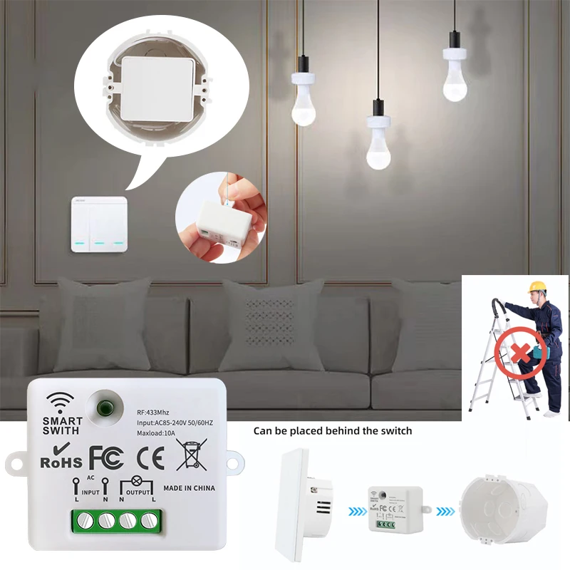 WIFI Mini switch Tuya Smart Life APP Push Button Light Switch RF 433Mhz Wall Panel DIY Relay Module Timer Google Home Alexa