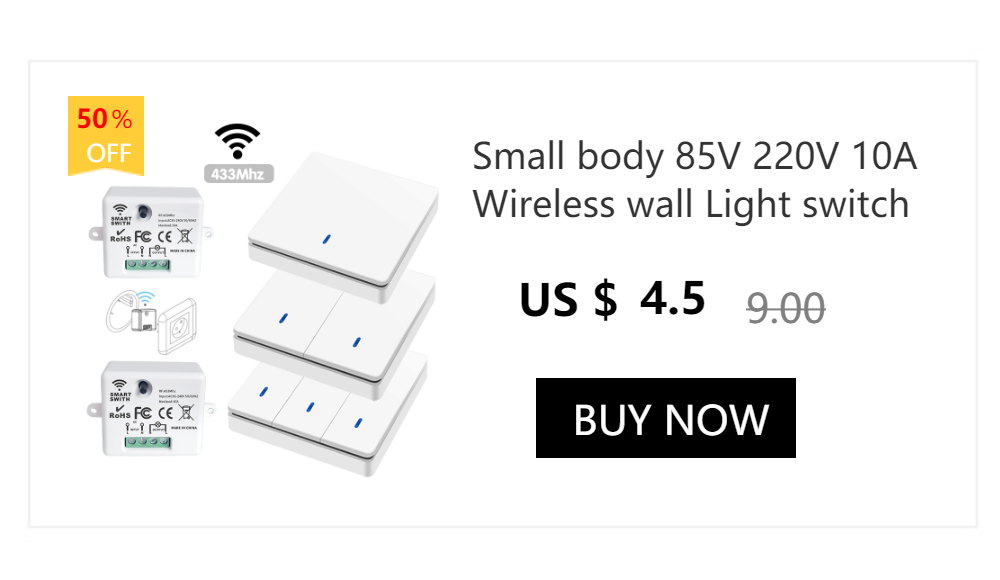 WIFI Mini switch Tuya Smart Life APP Push Button Light Switch RF 433Mhz Wall Panel DIY Relay Module Timer Google Home Alexa