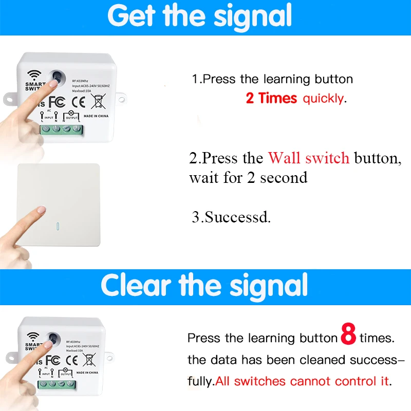 WIFI Mini switch Tuya Smart Life APP Push Button Light Switch RF 433Mhz Wall Panel DIY Relay Module Timer Google Home Alexa