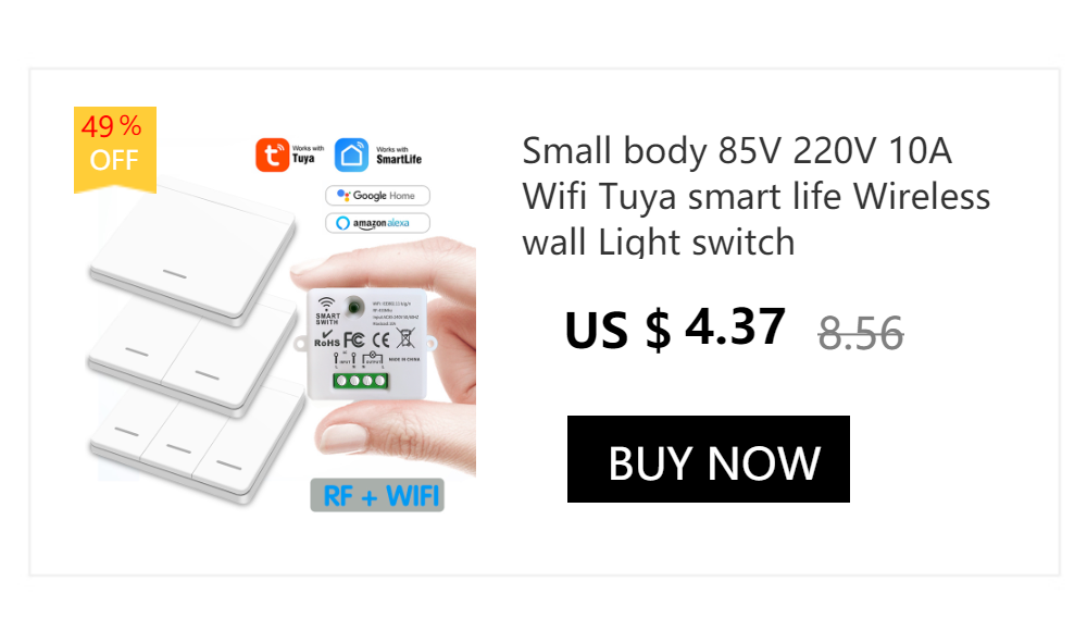 WIFI Mini switch Tuya Smart Life APP Push Button Light Switch RF 433Mhz Wall Panel DIY Relay Module Timer Google Home Alexa