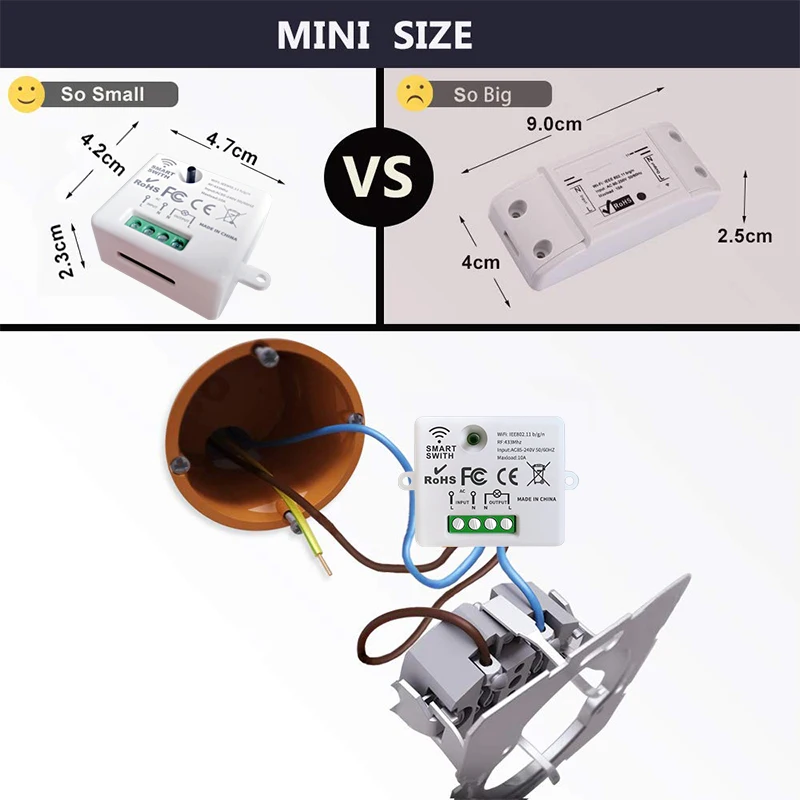WIFI Mini switch Tuya Smart Life APP Push Button Light Switch RF 433Mhz Wall Panel DIY Relay Module Timer Google Home Alexa