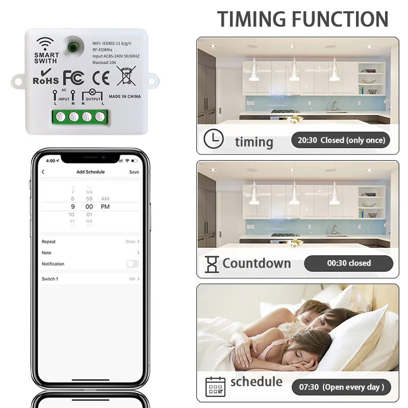 WIFI Mini switch Tuya Smart Life APP Push Button Light Switch RF 433Mhz Wall Panel DIY Relay Module Timer Google Home Alexa